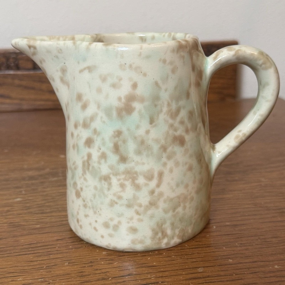 antique Splatter Ware MORTON POTTERY PITCHER Handle Creamer Green & Brown Sponge